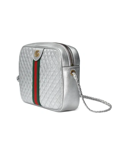 Shop Gucci Silver-tone Laminated Leather Small Shoulder Bag In Metallic