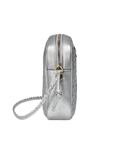 Shop Gucci Silver-tone Laminated Leather Small Shoulder Bag In Metallic