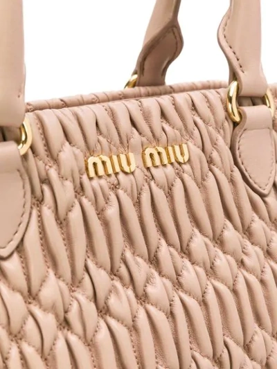 Shop Miu Miu Matelassé Crystal Top-handle Bag In Neutrals