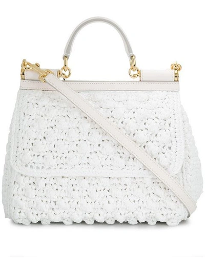 Shop Dolce & Gabbana Crocheted Medium Sicily Bag In White