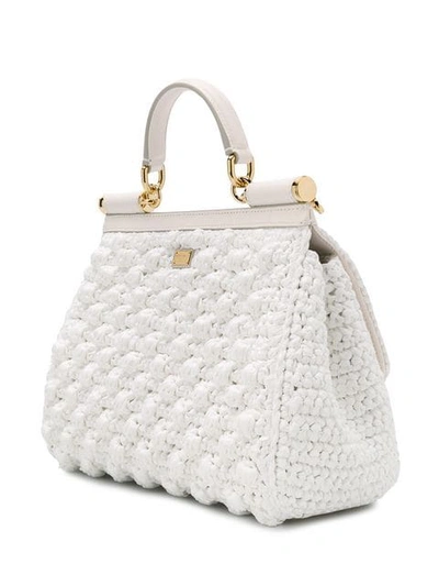 Shop Dolce & Gabbana Crocheted Medium Sicily Bag In White