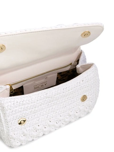 Shop Dolce & Gabbana Crocheted Medium Sicily Bag In White