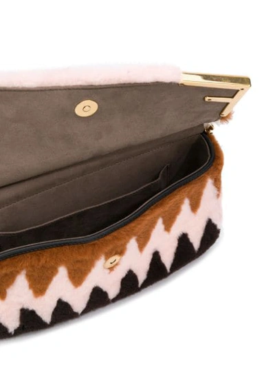 Shop Fendi Double F Shearling Shoulder Bag In Brown