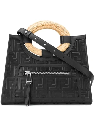 Shop Fendi Embossed Logo Shoulder Bag In Black
