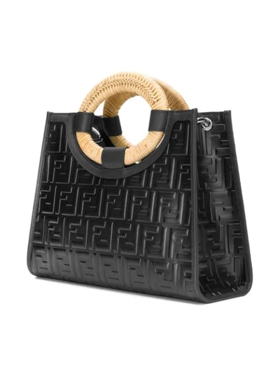 Shop Fendi Embossed Logo Shoulder Bag In Black