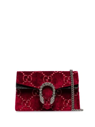 Shop Gucci Super Mini Dionysus Gg Velvet Bag - Red
