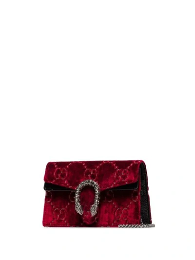 Shop Gucci Super Mini Dionysus Gg Velvet Bag - Red