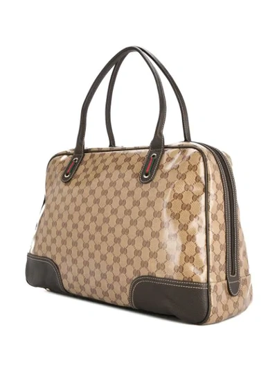 Pre-owned Gucci Gg Shelly Line Travel Hand Bag In Brown