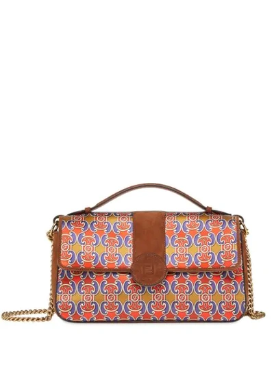 Shop Fendi Grille Royale Print Shoulder Bag In Brown