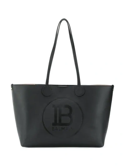Shop Balmain Logo Embossed Tote Bag In Black