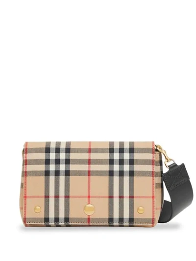 Shop Burberry Vintage Check And Leather Note Crossbody Bag In Yellow