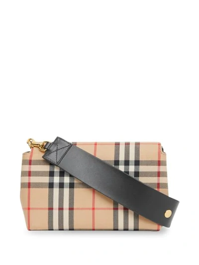 Shop Burberry Vintage Check And Leather Note Crossbody Bag In Yellow