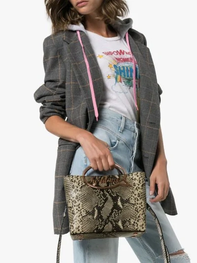 Shop Sophia Webster Hold Me Snakeskin-effect Bag In Brown