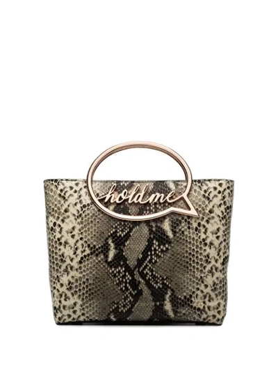 Shop Sophia Webster Hold Me Snakeskin-effect Bag In Brown