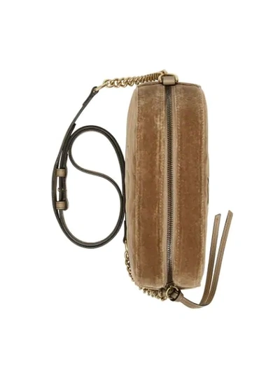 Shop Gucci Gg Marmont Velvet Small Shoulder Bag In Brown