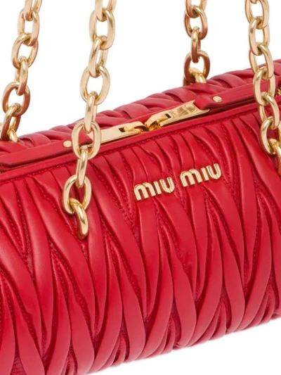 Shop Miu Miu Matelassé Logo Plaque Mini Bag In Red