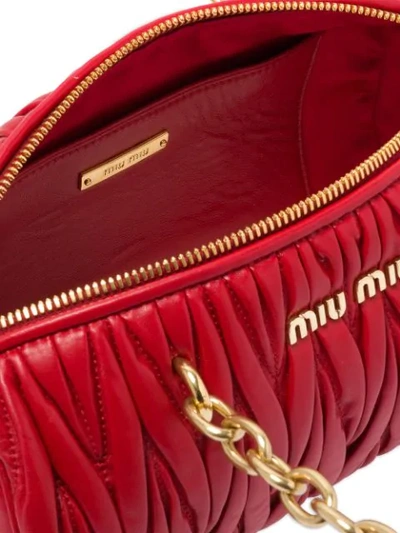Shop Miu Miu Matelassé Logo Plaque Mini Bag In Red