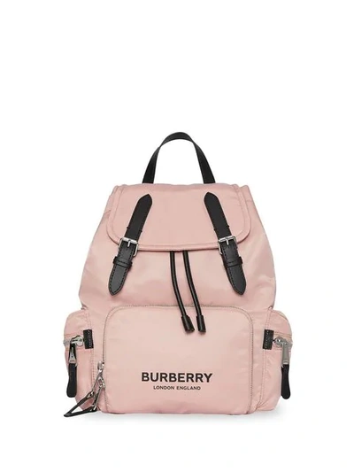Shop Burberry The Medium Rucksack In Logo Print Nylon In Pink