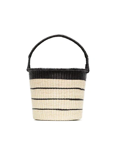 Shop Sensi Studio Beige Striped Straw Bucket Bag In Neutrals