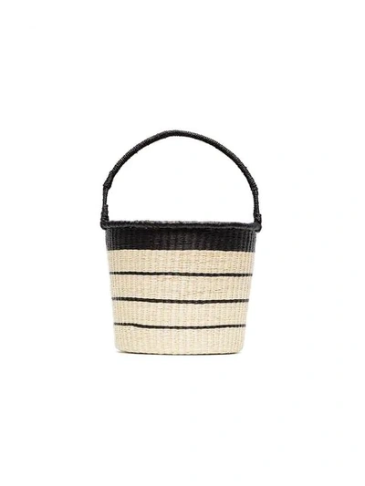 Shop Sensi Studio Beige Striped Straw Bucket Bag In Neutrals