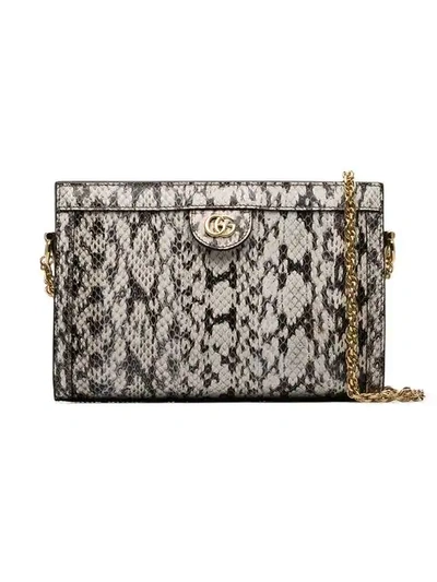 Shop Gucci Cream Ophidia Snake Skin Print Leather Shoulder Bag In Black