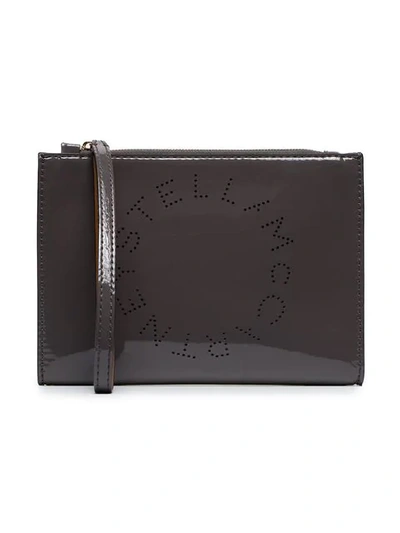 Shop Stella Mccartney Grey Stella Logo Faux Patent Leather Pouch