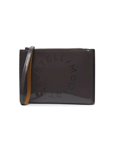 Shop Stella Mccartney Grey Stella Logo Faux Patent Leather Pouch