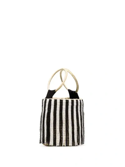 Shop Sensi Studio Beaded-stripes Straw Bucket Bag In Neutrals