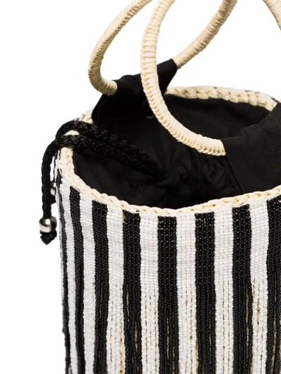 Shop Sensi Studio Beaded-stripes Straw Bucket Bag In Neutrals