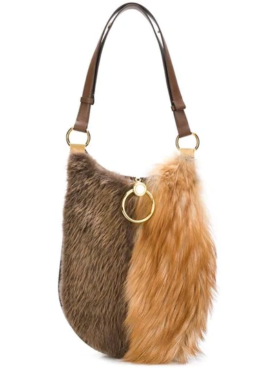 Shop Marni Furry Wide Shoulder Bag In Brown