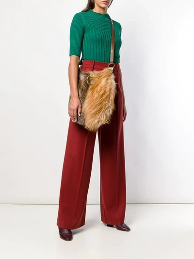 Shop Marni Furry Wide Shoulder Bag In Brown