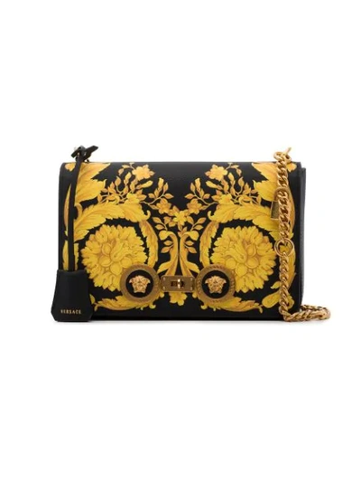Shop Versace Baroque Print Leather Shoulder Bag In Black