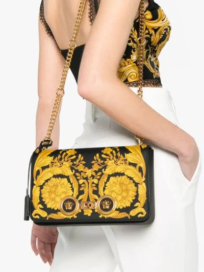 Shop Versace Baroque Print Leather Shoulder Bag In Black