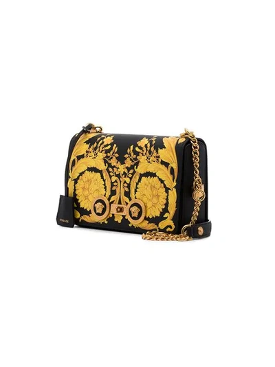 Shop Versace Baroque Print Leather Shoulder Bag In Black