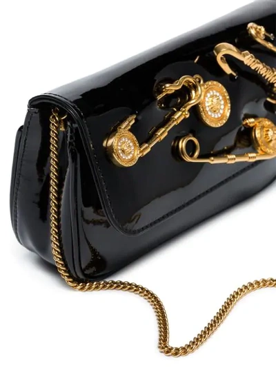 Shop Versace Safety Pin Evening Bag In Black