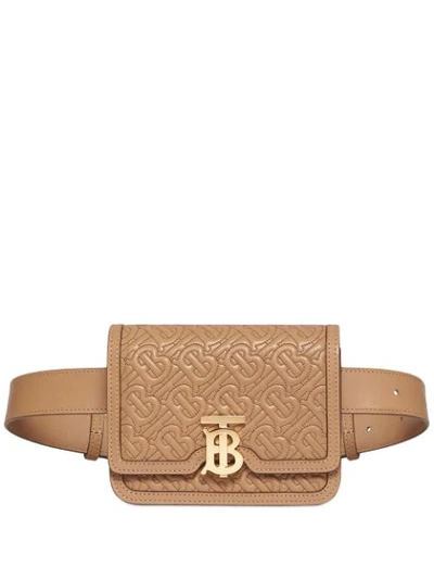 Shop Burberry Belted Quilted Monogram Lambskin Tb Bag In Neutrals