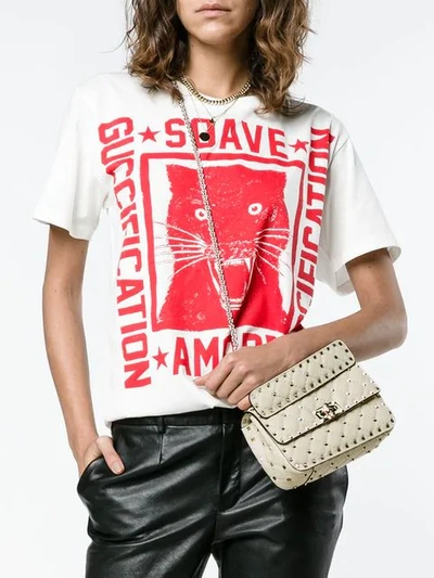 Shop Valentino Rockstud Spike Shoulder Bag In Neutrals