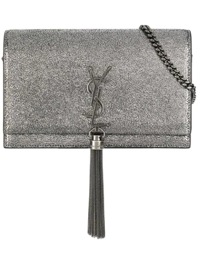 Shop Saint Laurent Kate Monogram Tassel Bag In Grey