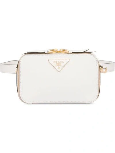 Shop Prada Logo Plaque Belt Bag In White