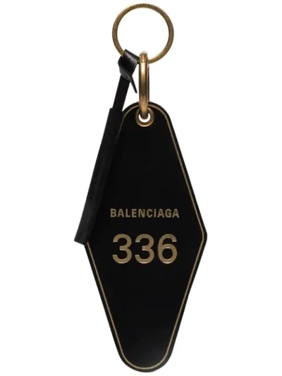 Shop Balenciaga Black Hotel Leather Keyring