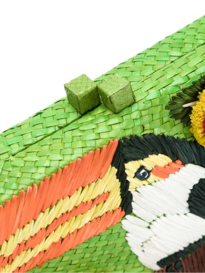 Shop Serpui Embroidered Straw Clutch In Green