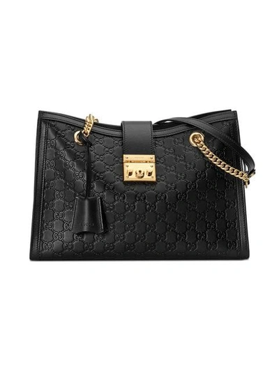 GUCCI PADLOCK GUCCI SIGNATURE真皮中号单肩包 - 黑色