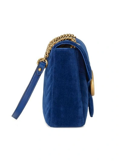 Shop Gucci Gg Marmont Velvet Shoulder Bag In 4511 Blue