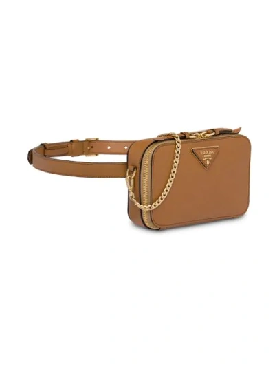 Shop Prada Saffiano Leather Belt Bag In Brown