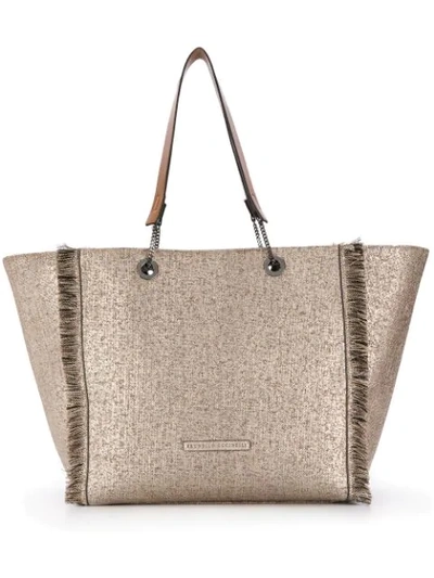 BRUNELLO CUCINELLI REVERSIBLE BEACH BAG - 大地色