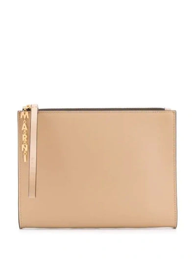 Shop Marni Leather Zip Pouch In Brown