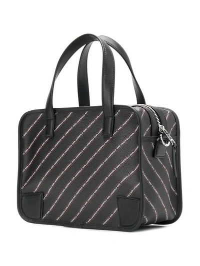 Shop Karl Lagerfeld Striped Logo Bowling Bag In Black