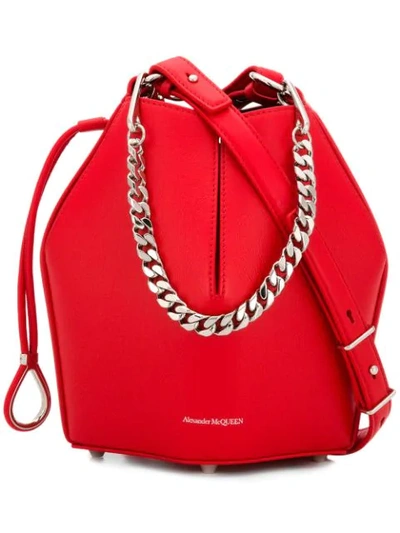 Shop Alexander Mcqueen Bucket Chain Shoulder Bag In Red