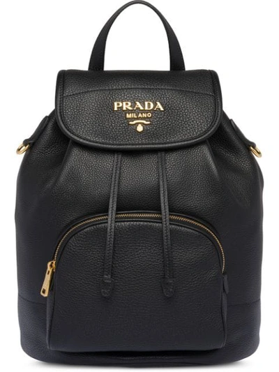 Shop Prada Logo Plaque Backpack - Black