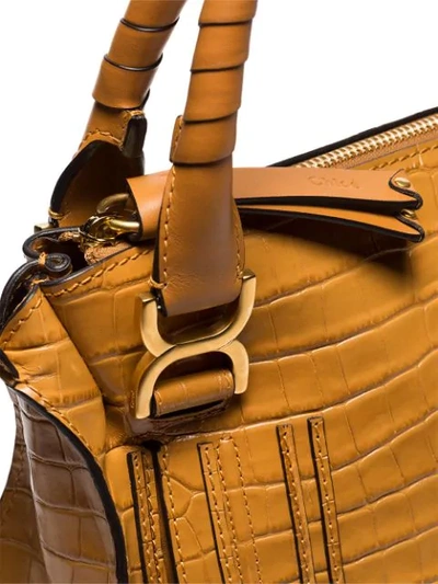 Shop Chloé Brown Croc Print Embossed Leather Shoulder Bag